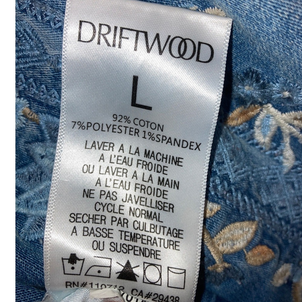 Driftwood Floral Embroidered Denim Joggers Blue Stretch Pull On Jeans Womens L - Picture 5 of 5